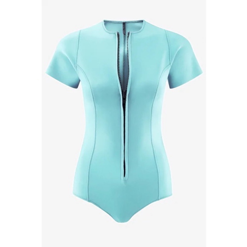 NWT Lisa Marie Fernandez Farrah Aqua Blue neoprene maillot Scuba One Piece Sz 3